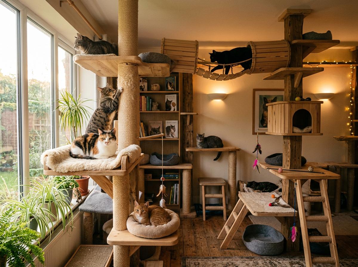 Vertical feline sanctuary with sunny perches